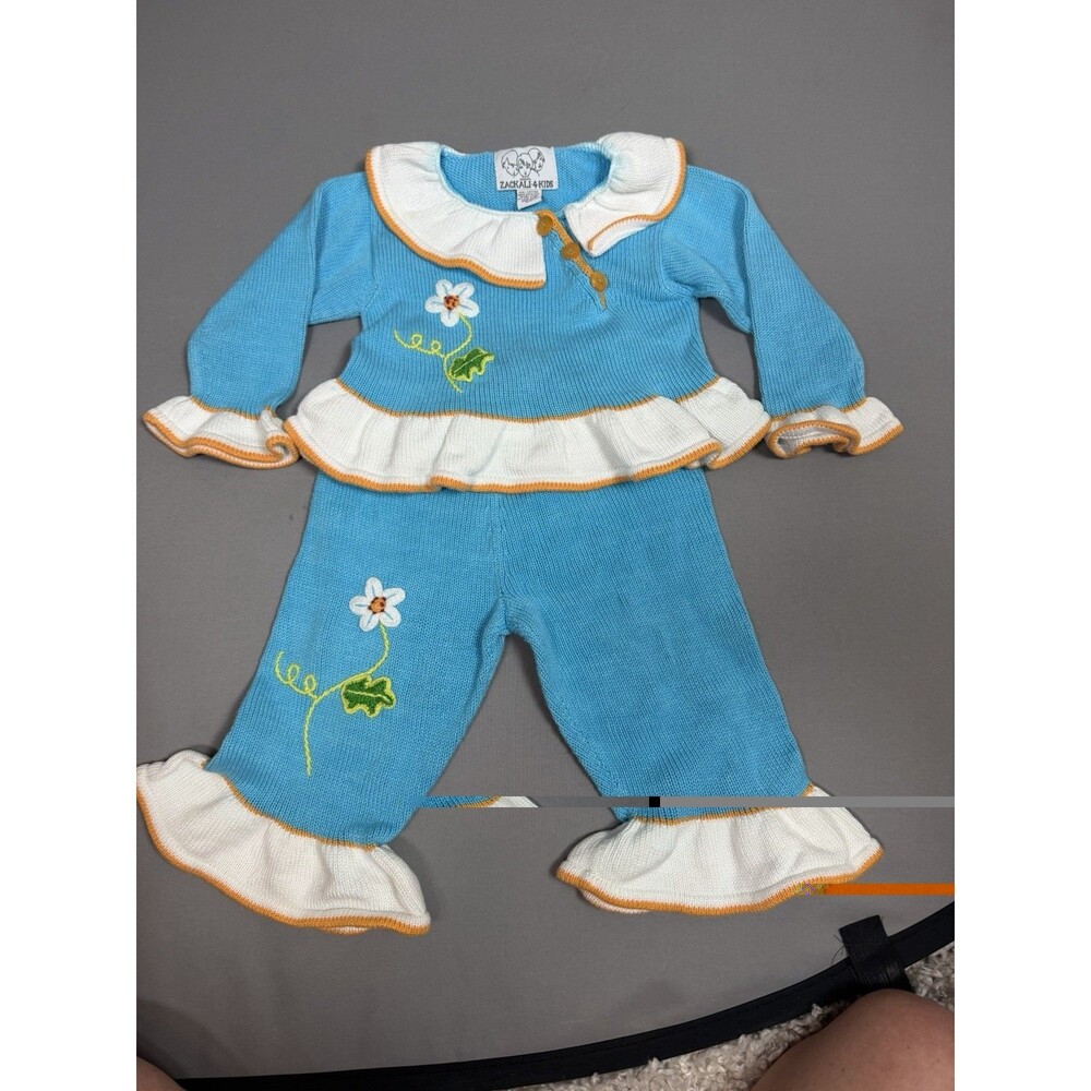 Zackali 4 Kids Blue & White Knit 2-Piece Outfit Set Size 3/4